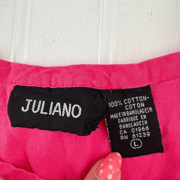 Juliano Pink Cotton Sleeveless Button Front Tank Top Large Vintage 90s Semi crop - Picture 2 of 4